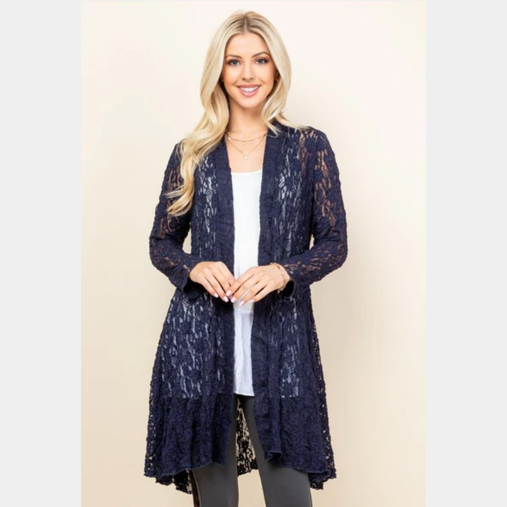 Vintage Handmade Pucker Lace Jacket - Navy Blue
